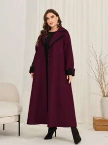 SHEIN Najma CURVE 勃艮第红色加大码女式翻领长袖夹克带包边 - 酒紅色 - 查看 5