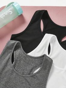 Easithlete Solid Color Athletic Tank Top With Racerback Design Fitted Shirt