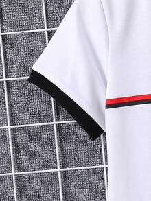 SHEIN Toddler Boys' Short Sleeve Black & Red Polo Shirt With English Print For Summer - White - View 5