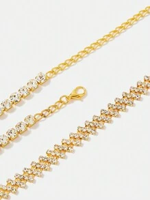 SHEIN SXY Diamond Shaped Rhinestone Anklet, Gold Color - Gold - View 4