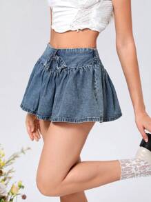 SHEIN MOD Women's Denim Asymmetrical Ruffle Hem Skirt