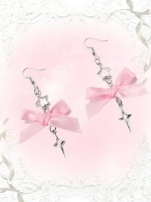 ROMWE Kawaii 2 Miếng Y2K Phong cách Màu hồng Nơ & Ngôi sao Dangle Hoa tai - Nhiều màu - Xem 3