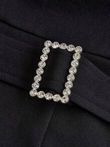 SHEIN Girlism 青少年女孩實色針織連身褲,鑲嵌鑽石裝飾腰帶,適合休閒穿著