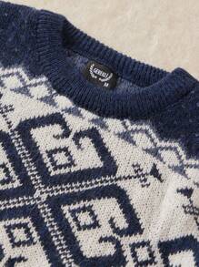 RueChic Men'S Geometric & Reindeer Pattern Sweater - Navy Blue - View 6