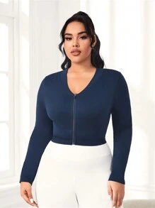 Easithlete Plus Size Slim Fit V-neck Sports Jacket