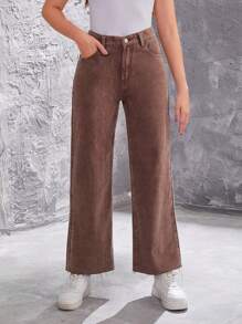 Teen Girls' Flared Jeans With Frayed Hem - Medium Wash - View 1