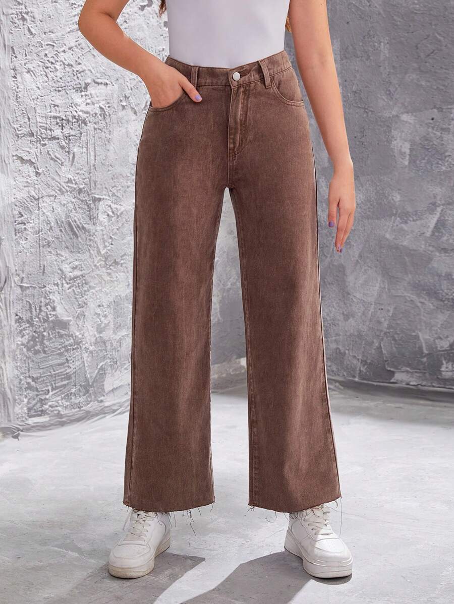 Teen Girls' Flared Jeans With Frayed Hem - Medium Wash - View 1