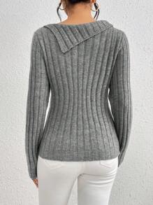 Chiquease Women's Off Shoulder Drop Shoulder Knit Pullover Fall Winter Sweater - Grey - View 2