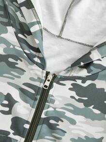 SHEIN EZwear Plus Size Camouflage Print Zipper Front Sweatshirt - Army Green - View 3