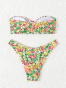 SHEIN Swim 夏季花卉印花吊带分体比基尼套装，随机印花 - 彩色 - 查看 7