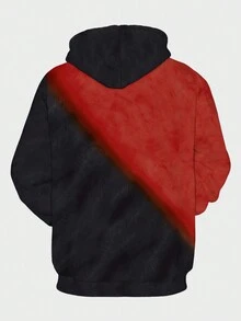 Manfinity LEGND 男士拼色連帽衫,貓咪印花和束繩設計 - 紅色 - 查看 2