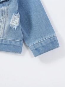 女嬰可愛優雅戶外仿舊牛仔夾克 - 淺色水洗藍 - 查看 4