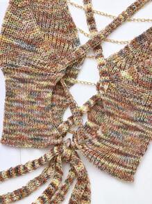 Flirla Plus Size Women's Stylish Knitted Top With Chain Decoration And Tie