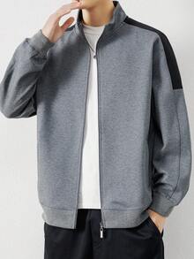 男士撞色立領拉鍊夾克 - 灰色 - 查看 1