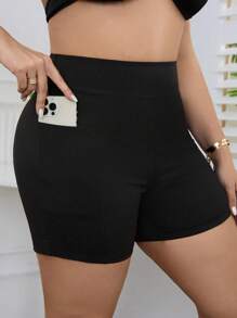 Swim Lushoire Summer Beach Women's Plus Size High Waisted Bikini Bottom With Phone Pocket - Black - View 1