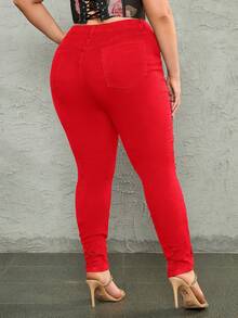 Quần legging bó rách cạp cao cho nữ cỡ lớn - Đỏ - Xem 2