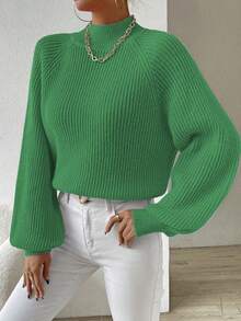 SHEIN Essnce Của phụ nữ Đứng cổ áo Raglan Tay áo dài Áo len Áo chui đầu - màu xanh lá - Xem 7