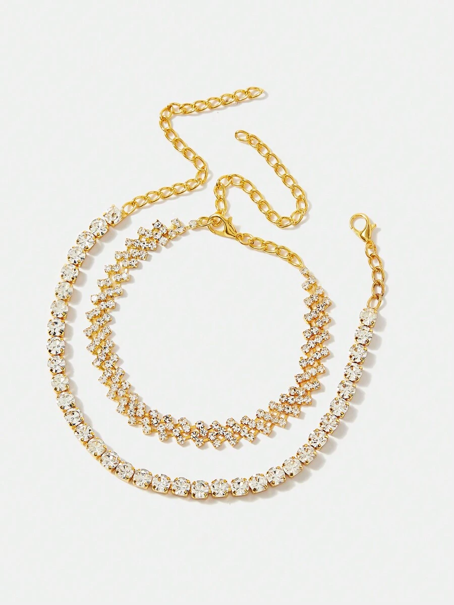 SHEIN SXY Diamond Shaped Rhinestone Anklet, Gold Color - Gold - View 1