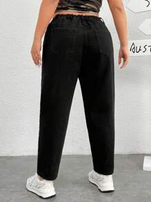 SHEIN EZwear Plus Size Ripped Detail Tapered Jeans - Black - View 2