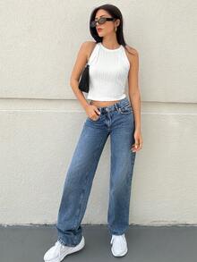 SHEIN Essnce 白色基本頸後領上衣 - 白色 - 查看 6