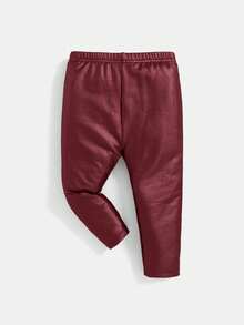 SHEIN Em bé Cô gái Giải trí Đàn hồi chất liệu da PU Quần 2 cái/bộ - Nhiều màu - Xem 7