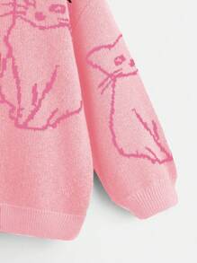Flirla Plus Size Women's Cartoon Cat Pattern Sweater Knit Pullover Fall Winter - Multicolor - View 4