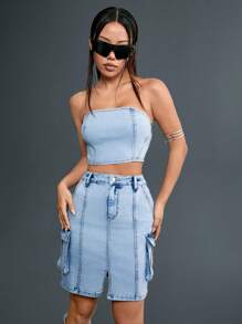 SHEINNeu Giải trí Của phụ nữ Denim - Màu xanh lam - Xem 4