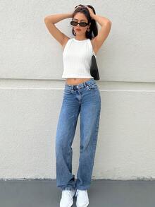 SHEIN Essnce 白色基本頸後領上衣 - 白色 - 查看 2