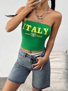 SHEIN EZwear Women's Mexican-Style Colorful Fitted Strapless Top, Suitable For Spring And Summer Wearing - Green - View 5