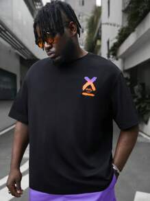 GENTILAND Plus Size Men's Letter Printed T-Shirt And Shorts Set, Loose Fit - Multicolor - View 4