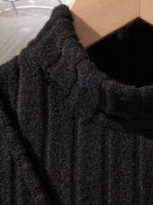 少女高領黑色羊肚袖針織肋紋連衣裙和肩袋 - 黑色 - 查看 3