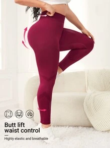 Yoga Futuristic 超大尺碼運動身材修身提臀打底褲 - 酒紅色 - 查看 1