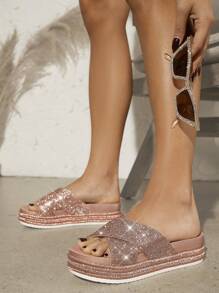 SHUZIA Của phụ nữ Đúng mốt Nền tảng Dép quai hậu Với Dày - Hoa hồng vàng - Xem 1