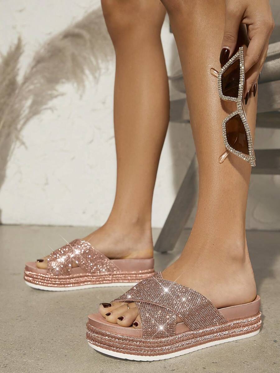 SHUZIA Của phụ nữ Đúng mốt Nền tảng Dép quai hậu Với Dày - Hoa hồng vàng - Xem 1