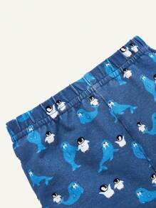 Cozy Pixies 嬰兒男童貼身睡衣套裝，卡通動物與條紋圓領上衣和長褲，4入組 - 寶藍色 - 查看 5