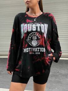 SHEIN EZwear 女款大尺寸印花長袖 T 卹 - 紅色 - 查看 4