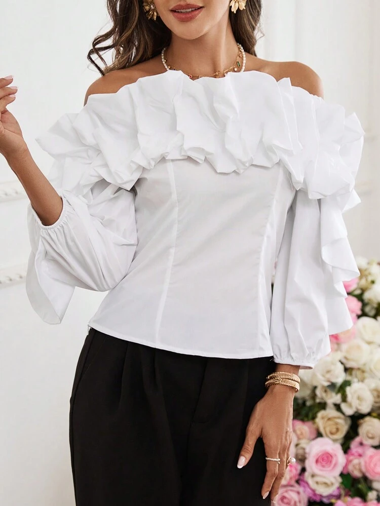 Women Exaggerated Ruffle Hem Shirt For Valentine's Day