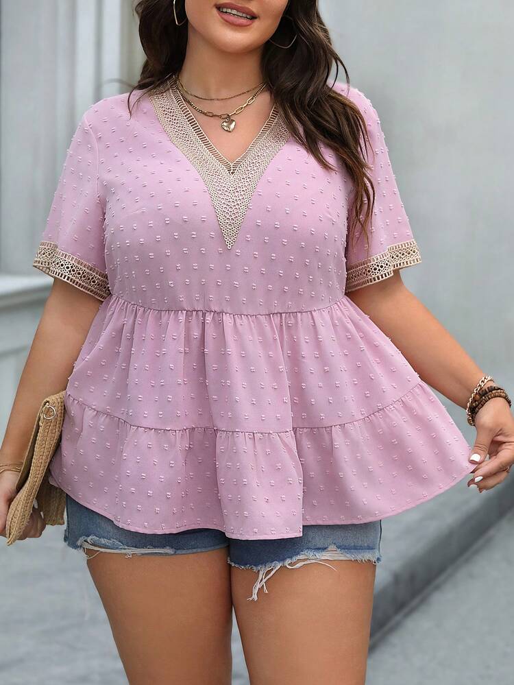 Plus Size Embroidered Smock Blouse Peplum Top