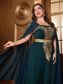 Al Najma Plus Size Women'S Arabian Style Cape Sleeve Dress
