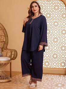 Al Najma Kích thước lớn In Nối Hai chiếc Bộ - Màu xanh hải quân - Xem 3