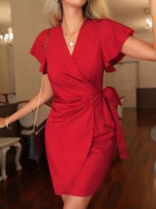 SHEIN Clasi Rękaw z falbanką  Wiązanie z boku Sukienka kopertowa