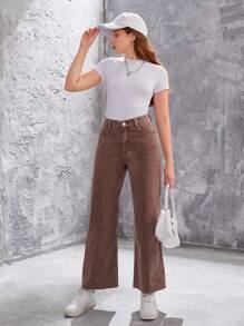 Teen Girls' Flared Jeans With Frayed Hem - Medium Wash - View 4