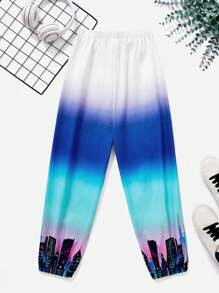 SHEIN Boys' Casual Loose Woven Pants With Printed Pattern And Elastic Cuffs - White - View 3