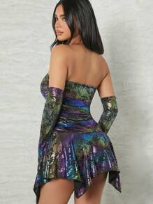 SHEIN Unity Holographic Tube Dress With Gloves - Multicolor - View 2