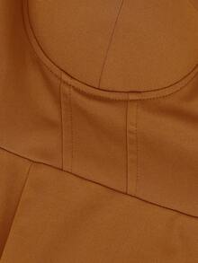 Flirla 女式大尺碼雞心領羊腿袖連身裙 - 棕色 - 查看 6