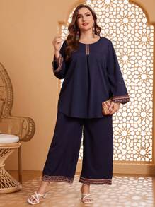 Al Najma Kích thước lớn In Nối Hai chiếc Bộ - Màu xanh hải quân - Xem 1