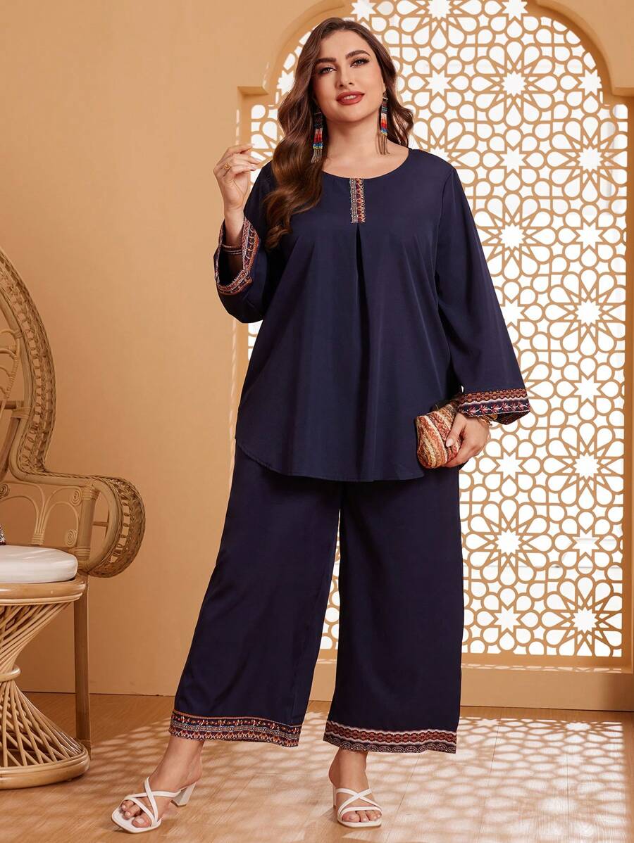 Al Najma Kích thước lớn In Nối Hai chiếc Bộ - Màu xanh hải quân - Xem 1