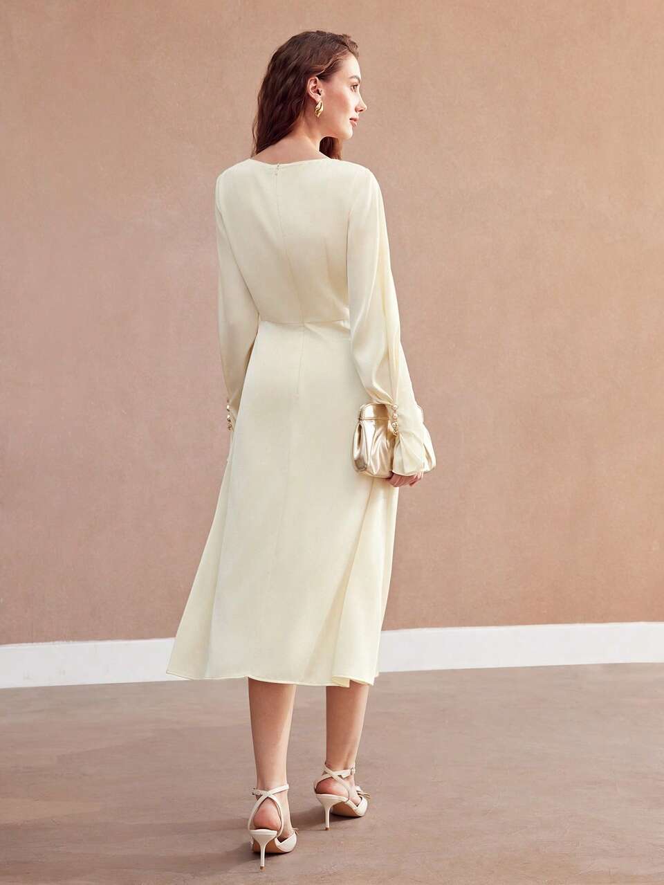 MOTF LADIES' SOLID COLOR RUFFLED SLEEVE DRESS,SUMMER OUTFITS