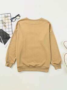 超大碼實色下垂肩毛衣 - 棕色 - 查看 2