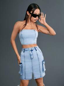 SHEINNeu Giải trí Của phụ nữ Denim - Màu xanh lam - Xem 5